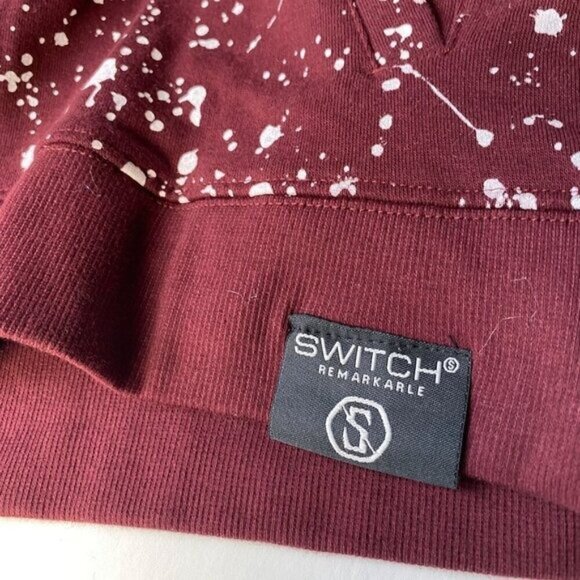 Switch Remarkable Burgundy Splatter Print Hoodie With Golden Bull Design Size L - Picture 7 of 9